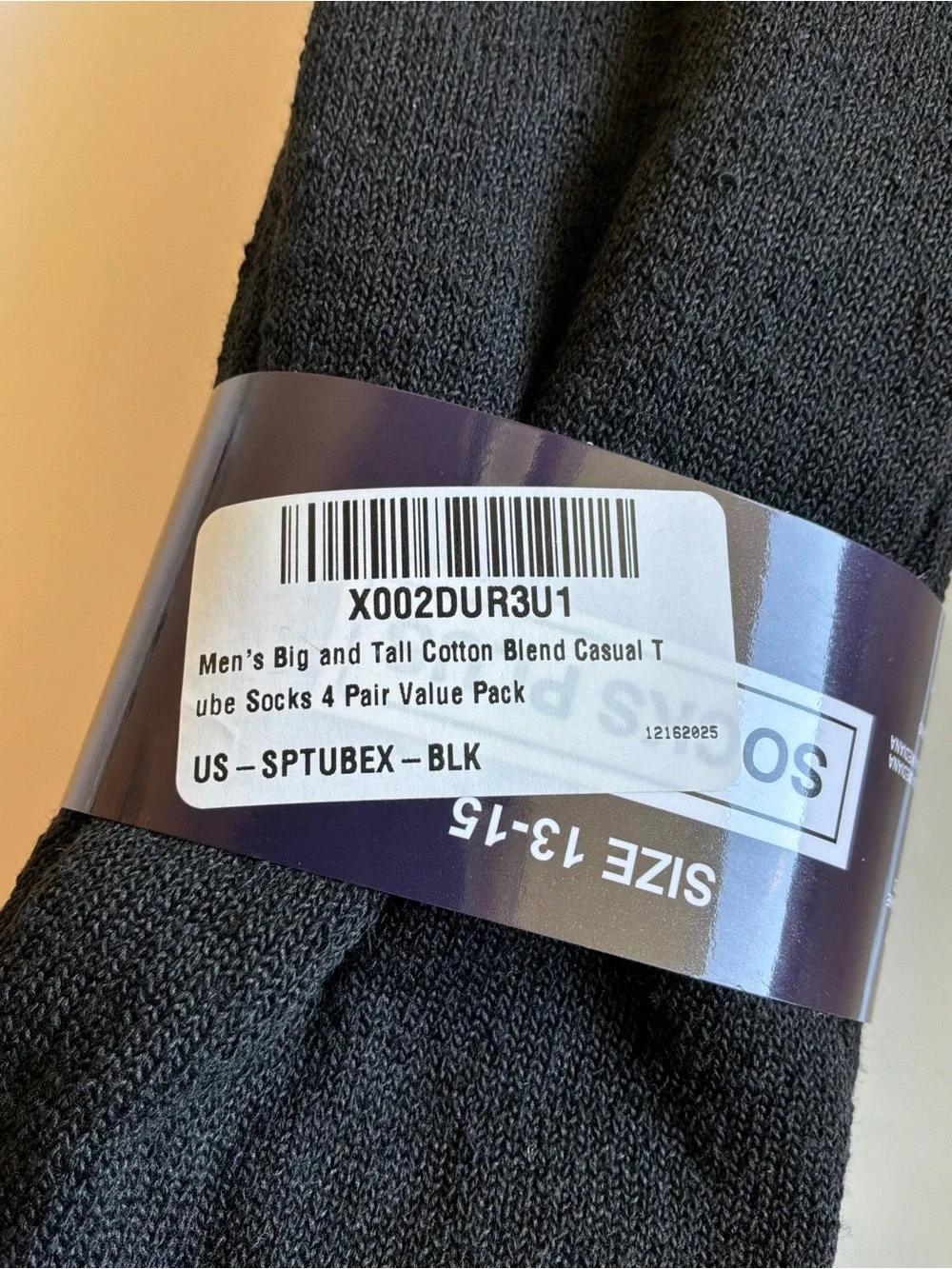 SOCKS PLUS Men’s Big + Tall Black Size 13-15 Casual Tube Socks 4 Pair